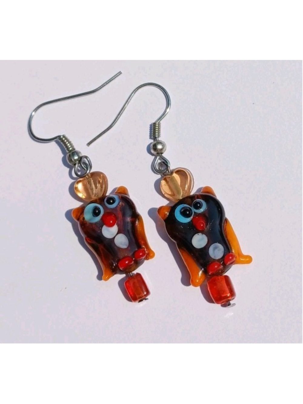 Lamp Blown Glass Bead OWL Caramel Drop Earrings Dangle Boho Cottage Core
